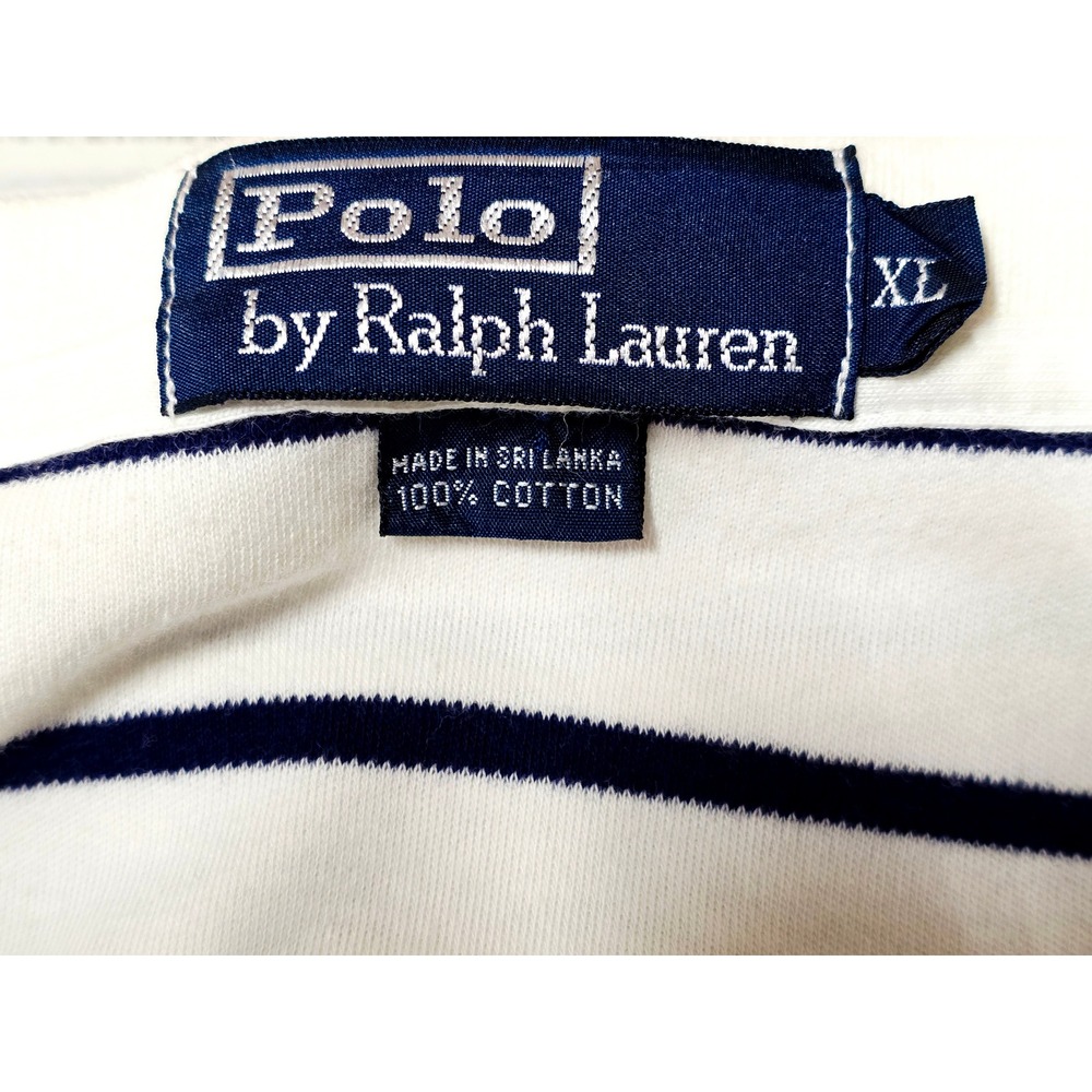 Polo Ralph Lauren Polo Shirt Men XL White Navy Blue Striped Cotton Short Sleeve - Picture 4 of 7